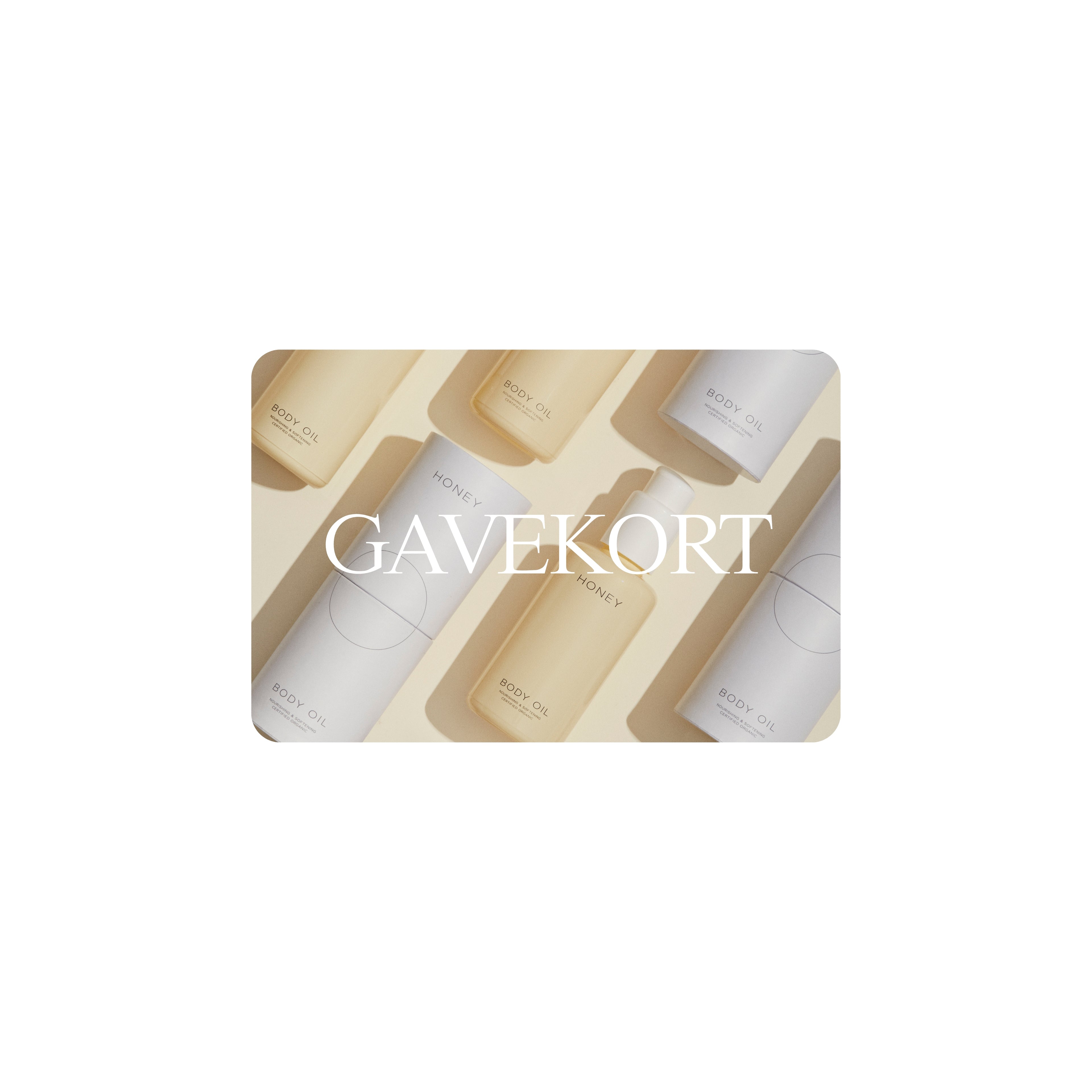 Billede af Honey clean skincare flasker og teksten gavekort