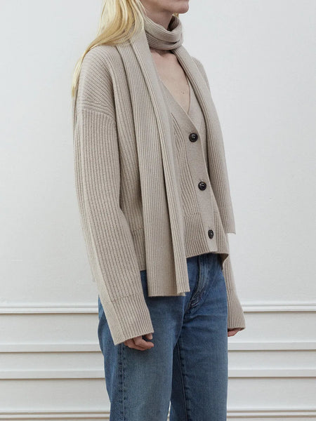 Cashmere ribbed Cardigan i farven trench